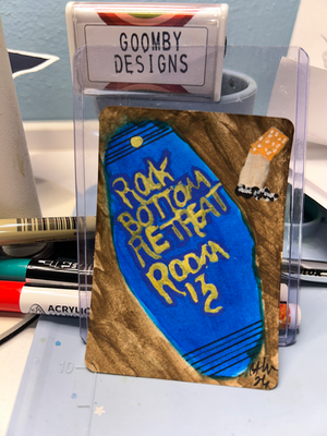 Rock Bottom Retreat Room 13 ACEO Original Motel Key Art Funny Painting aceo art card thumbnail 3