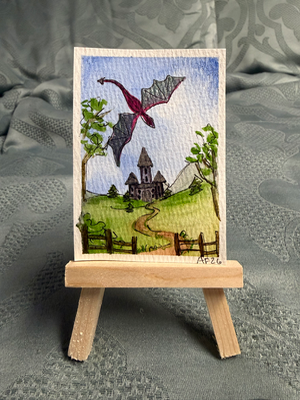 Dragons Roam Here 1/4 aceo art card thumbnail 1