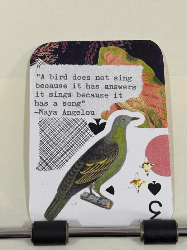 Bird floral Maya Angelou quote collage print by Mazerzine aceo art card