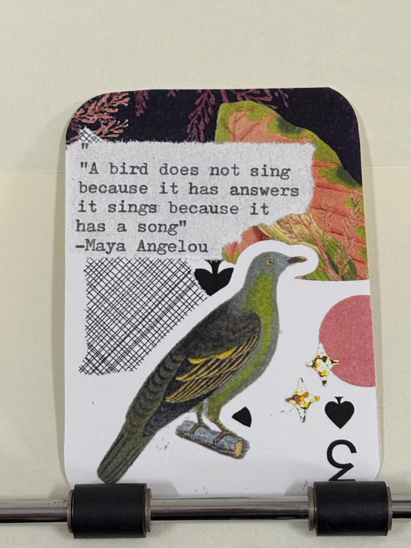 Bird floral Maya Angelou quote collage print by Mazerzine aceo art card