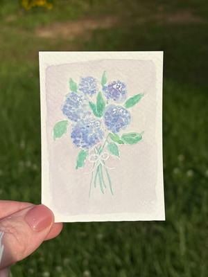 Blue Hydrangeas Bouquet aceo art card thumbnail 1