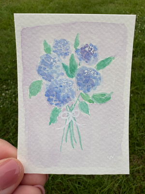 Blue Hydrangeas Bouquet aceo art card thumbnail 2