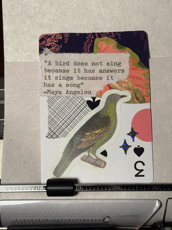 Birds & Bees #1 by Mazerzine green bird maya angelou quote aceo art card