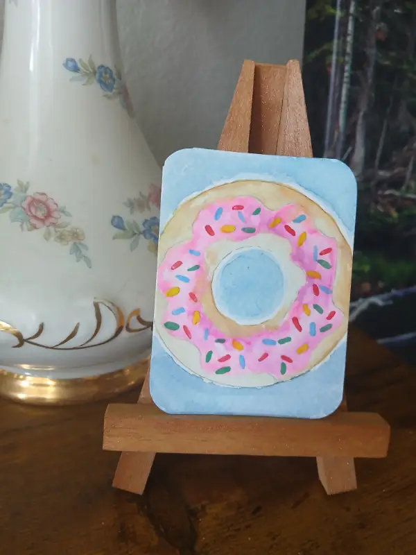 Doughnut Original Watercolor Painting Signed aceo art card