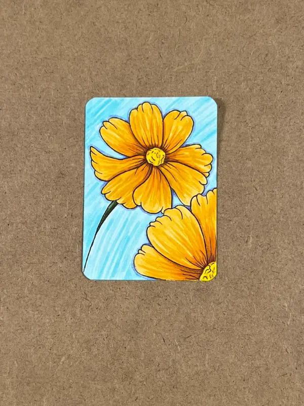Golden Cosmos Flowers ACEO Original Art Card – Bright Yellow Floral Miniature Artwork aceo art card