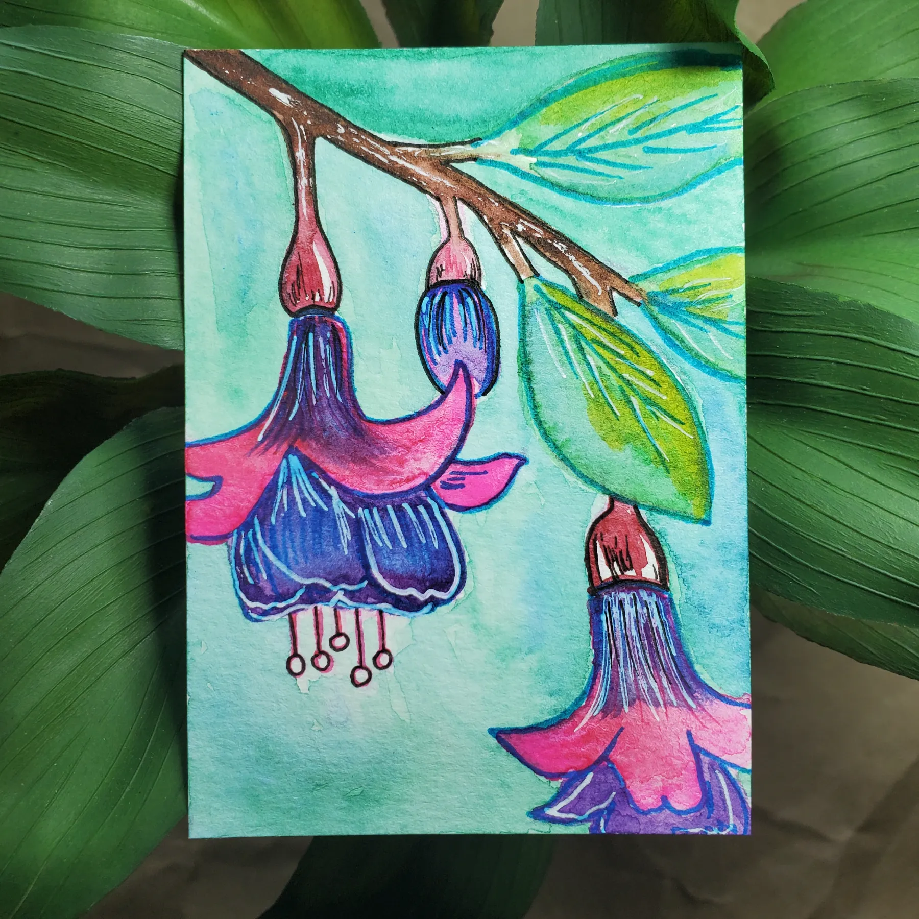 Fuschia Flowers aceo art card
