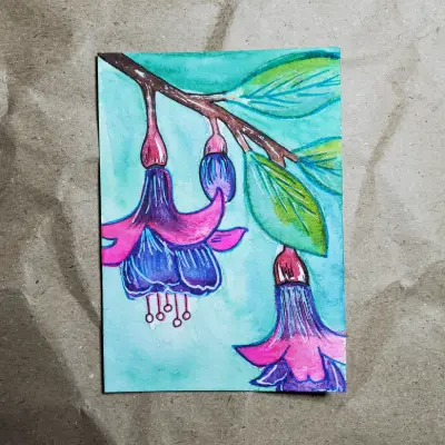Fuschia Flowers aceo art card thumbnail 2
