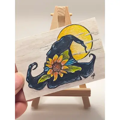Moonlit Sunflower Magic aceo art card thumbnail 2
