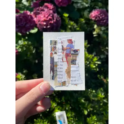 Collage Mixed Media ACEO Vintage Retro Portrait Paper Signed CoA Acrylic Marker Gold aceo art card thumbnail 2
