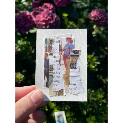 Collage Mixed Media ACEO Vintage Retro Portrait Paper Signed CoA Acrylic Marker Gold aceo art card thumbnail 1