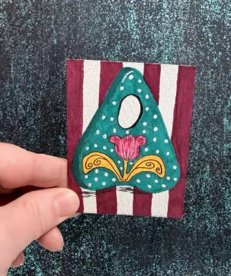 Original ACEO Art Witchy Spiritual Flower Planchette Art Acrylic/Ink Mini 2.5x3. aceo art card thumbnail 1