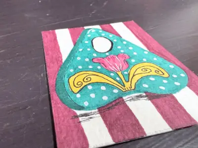 Original ACEO Art Witchy Spiritual Flower Planchette Art Acrylic/Ink Mini 2.5x3. aceo art card thumbnail 2