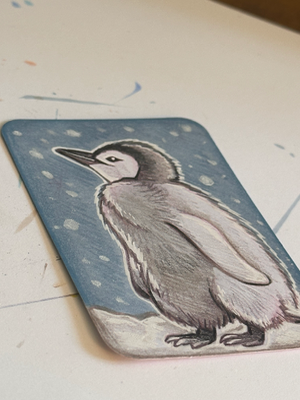 Penguin in the snow aceo art card thumbnail 3