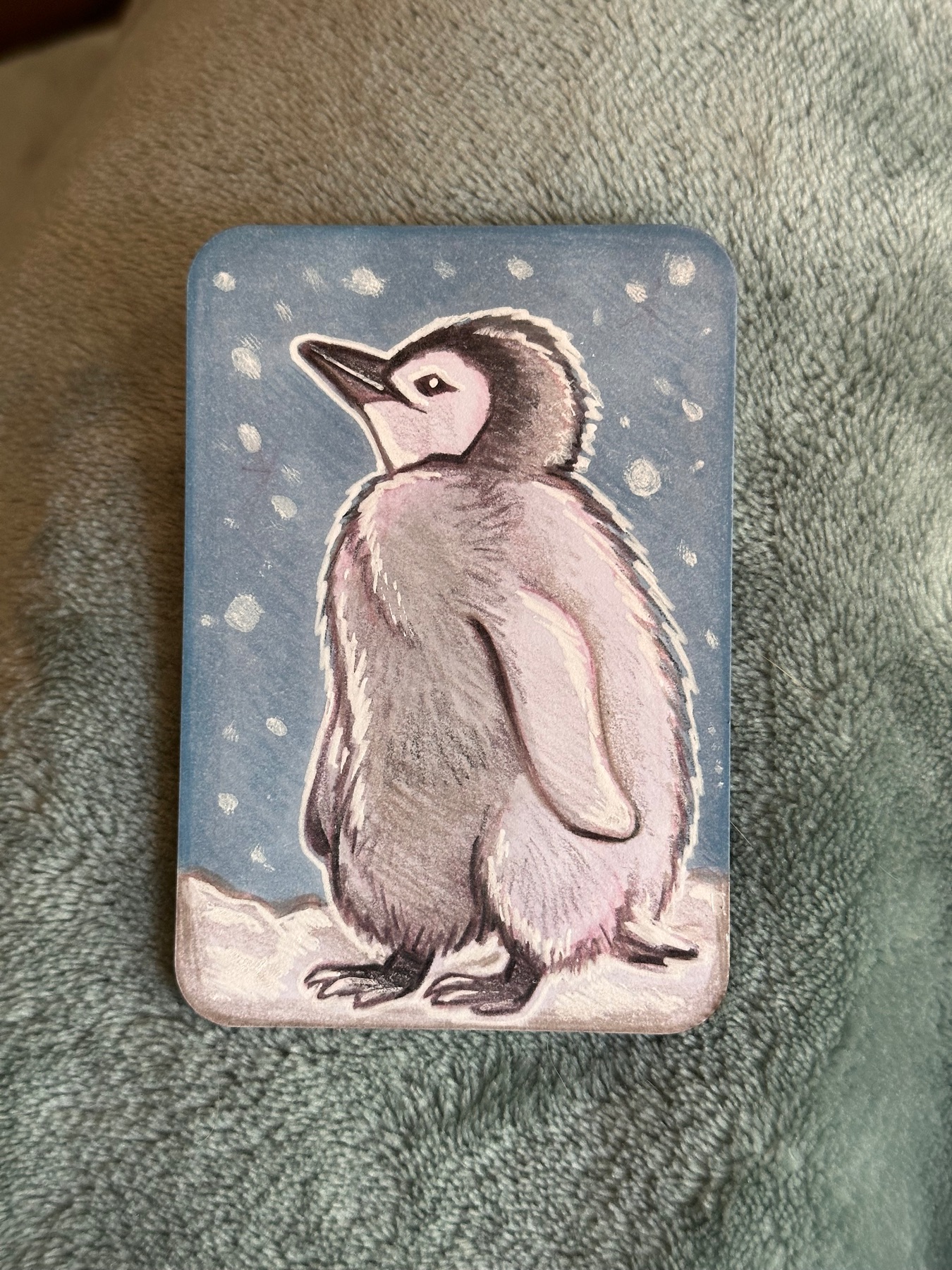 Penguin in the snow aceo art card