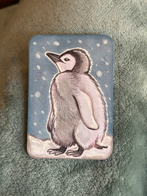 Penguin in the snow aceo art card thumbnail 1