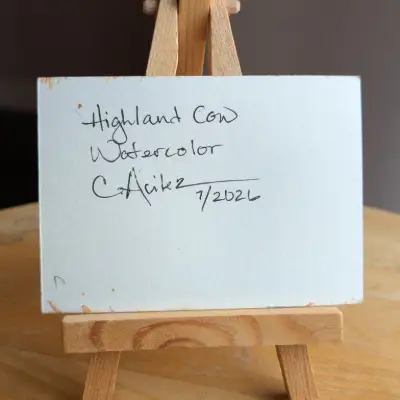 "Highland Cow" ACEO Original Watercolor Painting aceo art card thumbnail 3