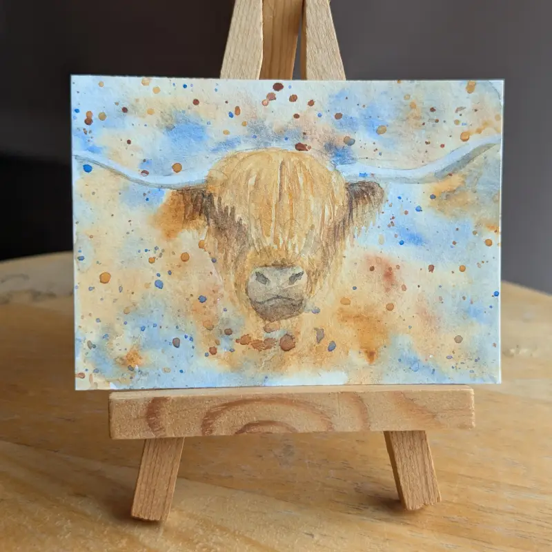 "Highland Cow" ACEO Original Watercolor Painting aceo art card
