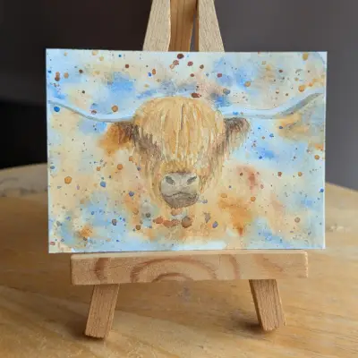 "Highland Cow" ACEO Original Watercolor Painting aceo art card thumbnail 1