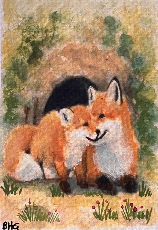 Sweet Moments Foxes aceo art card