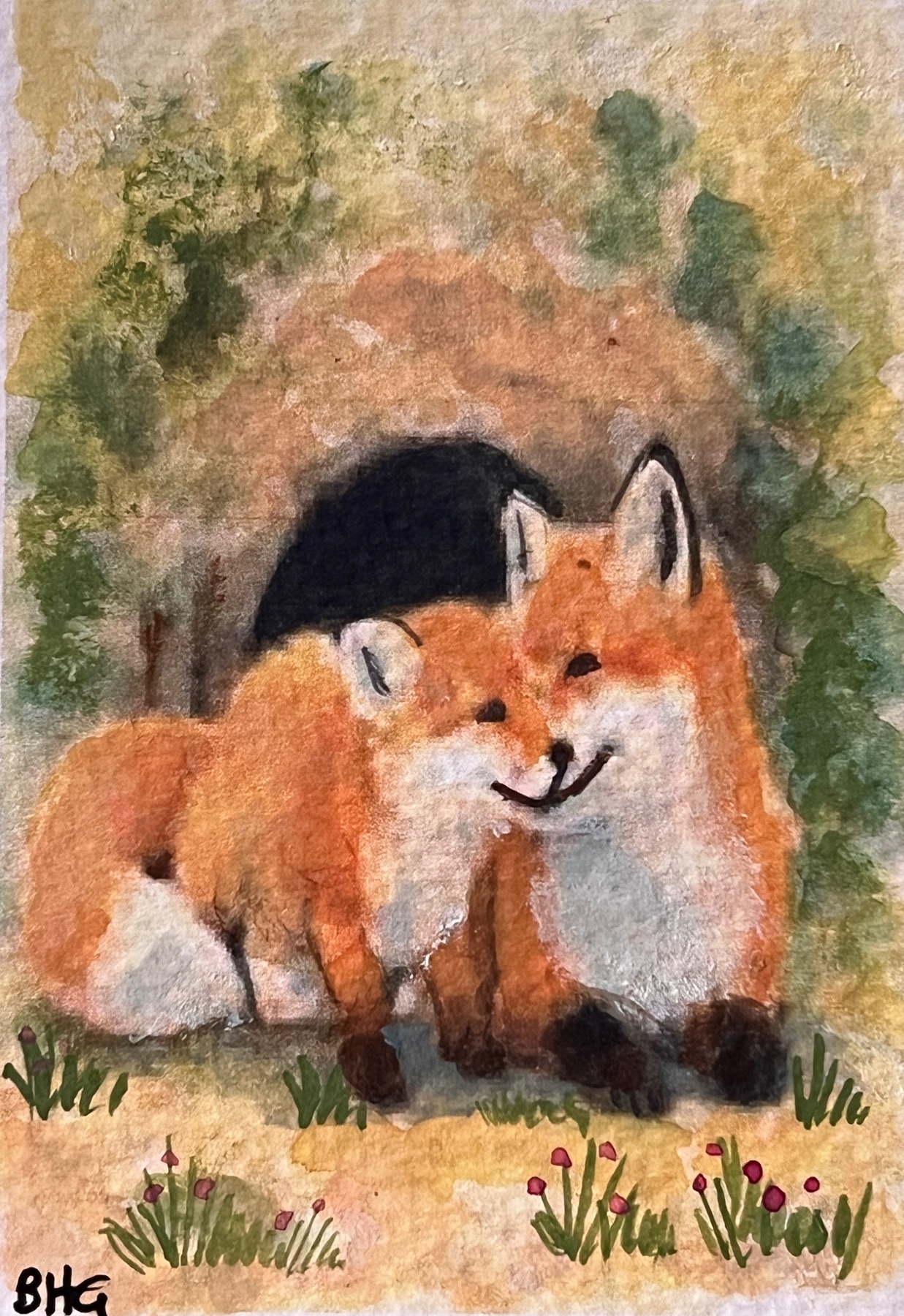 Sweet Moments Foxes aceo art card
