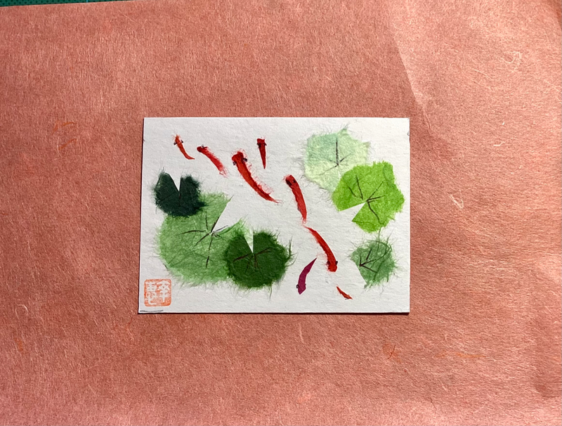 Japanese washi art - Pond#2 aceo art card