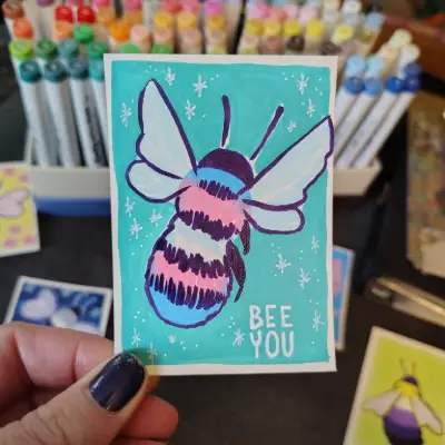 Bee You (Trans Bee) - Pride Bee Series, part 5/6 aceo art card thumbnail 1