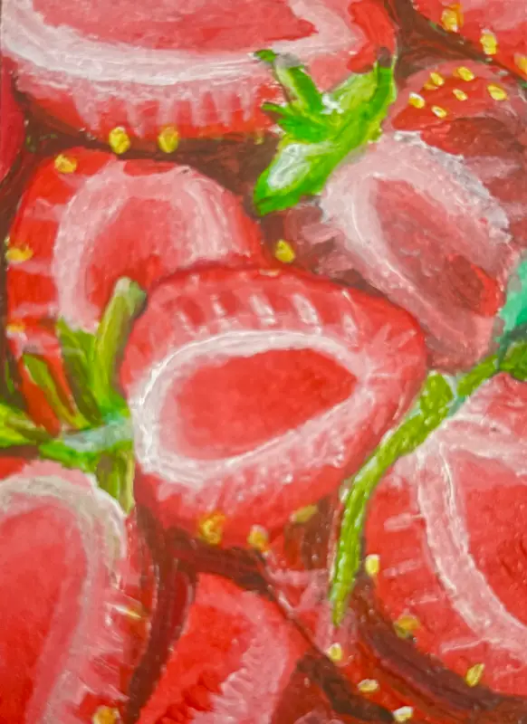 ACEO Original Painting Strawberry Patch (2.5 by 3.5) Art Cards aceo art card