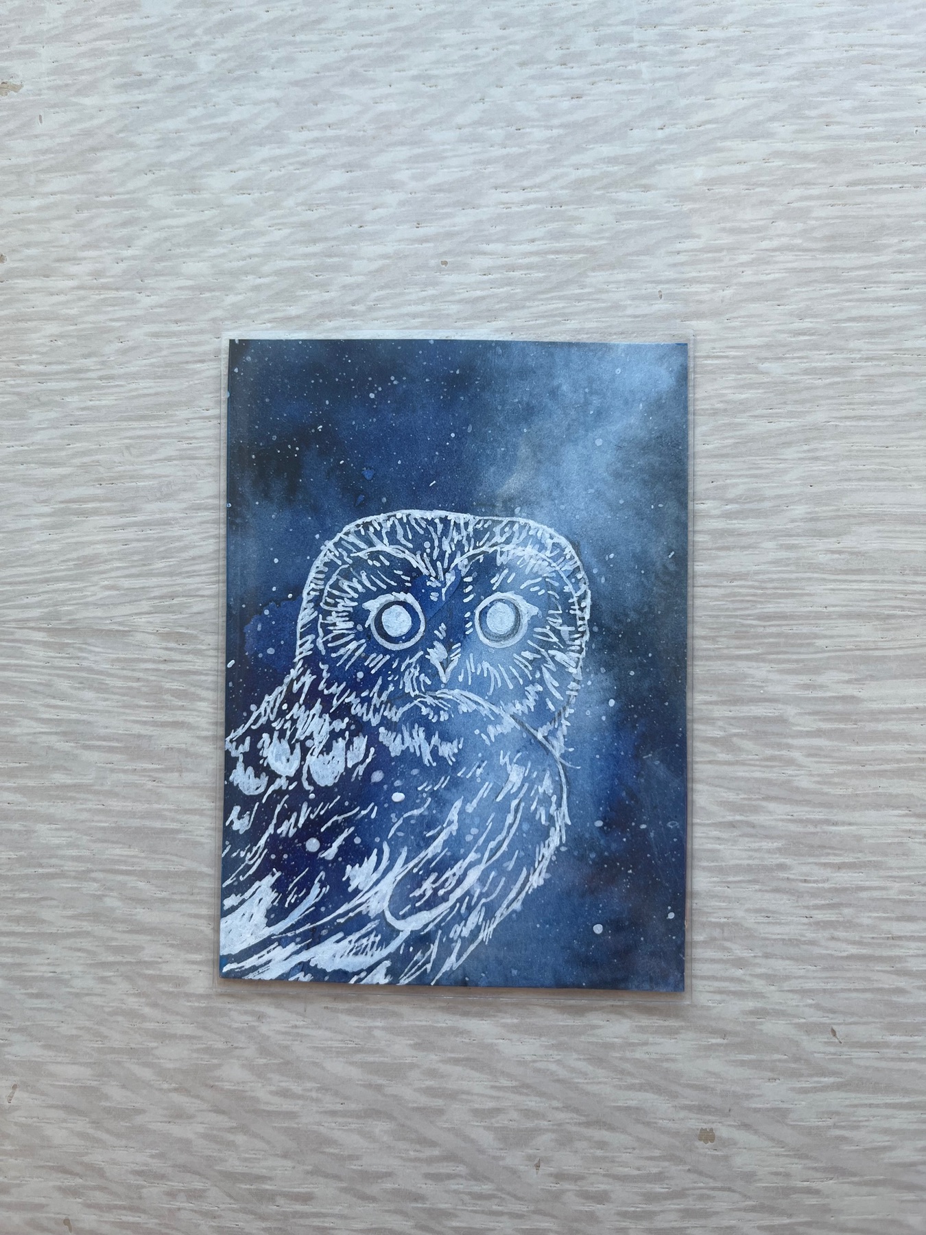 “Northern Saw-Whet” Galaxy Series 3/4 aceo art card