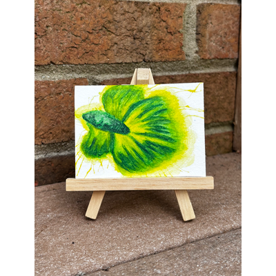 Abstract Yellow/Green Fighter Beta Fish Surrealism aceo art card thumbnail 1