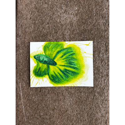 Abstract Yellow/Green Fighter Beta Fish Surrealism aceo art card thumbnail 2