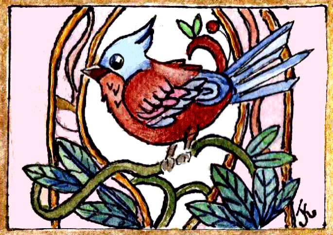 colorful birdie#2 aceo art card