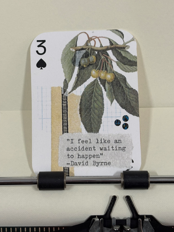 David Byrne yellow cherry quote print micro collage by Mazerzine aceo art card