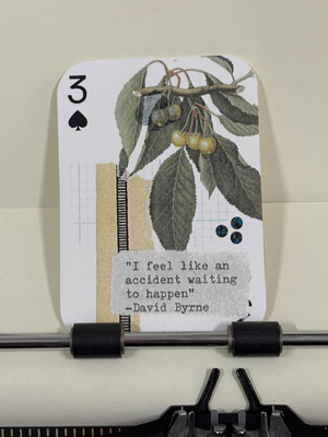 David Byrne yellow cherry quote print micro collage by Mazerzine aceo art card thumbnail 1