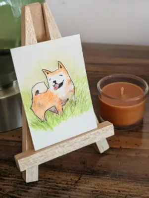 ACEO Shiba Inu Puppy Dog Drawing Watercolor Pencils Minimalist Original OOAK aceo art card thumbnail 2