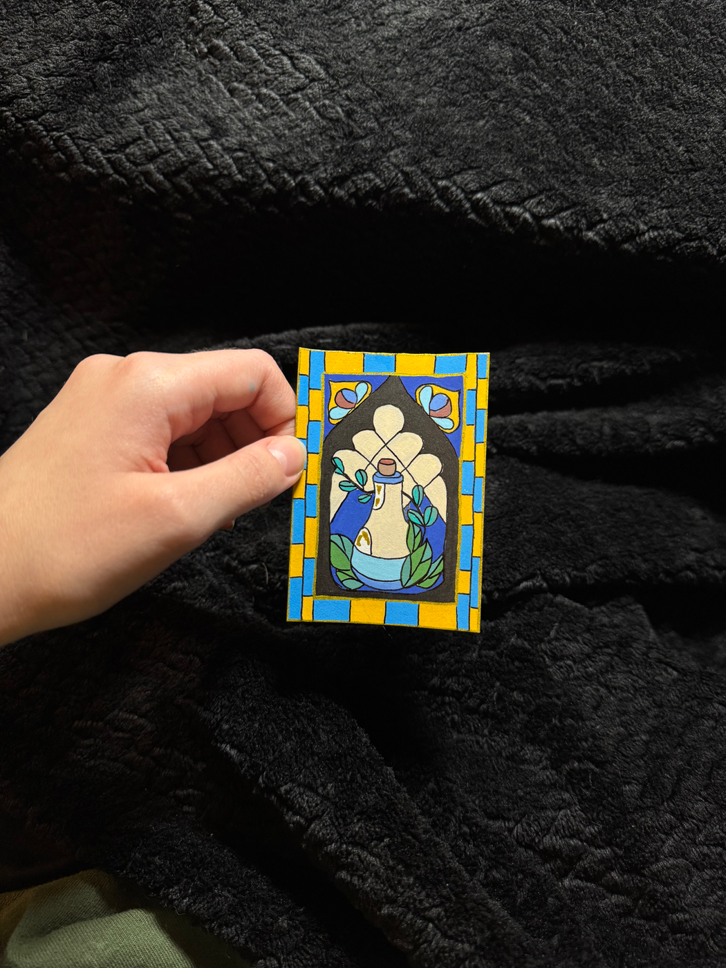 ACEO Original Miniature Painting Acrylic 2.5X3.5 Potion Witchy Stained Glass #3 aceo art card