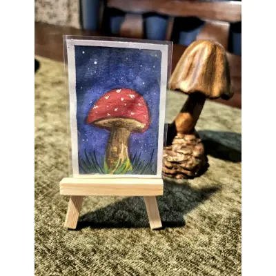 Midnight Mushroom aceo art card thumbnail 1