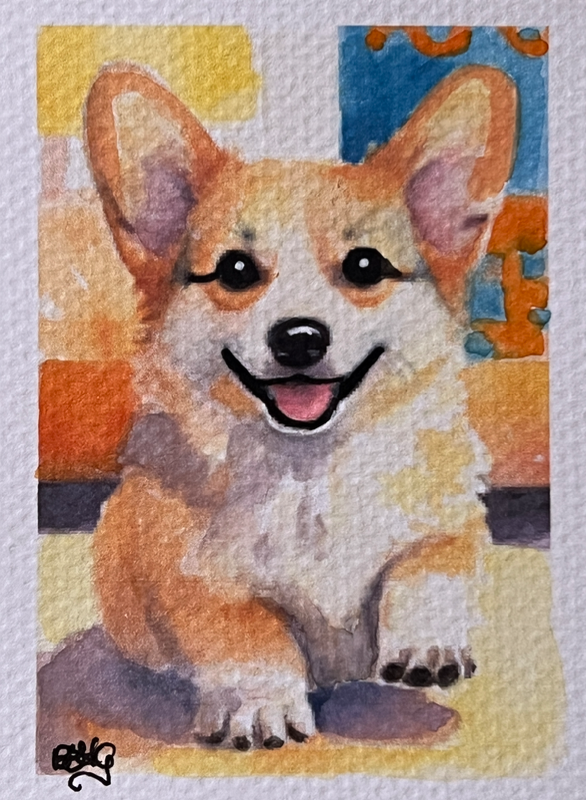 Shake Paw Corgi aceo art card