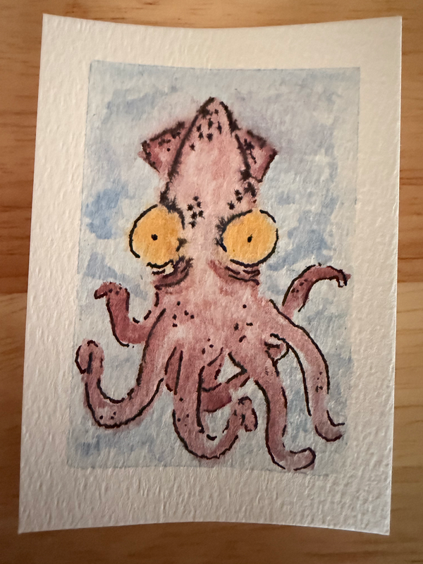 Really angry squid aceo art card