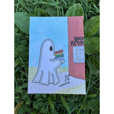 Gertrude runs Errands Series 3/8: Returning Library Books aceo art card thumbnail 1