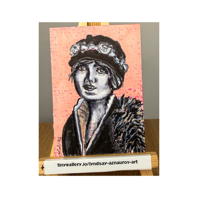 Chilly Glam Original ACEO Drawing by Lyndsay Aznaurov aceo art card thumbnail 1