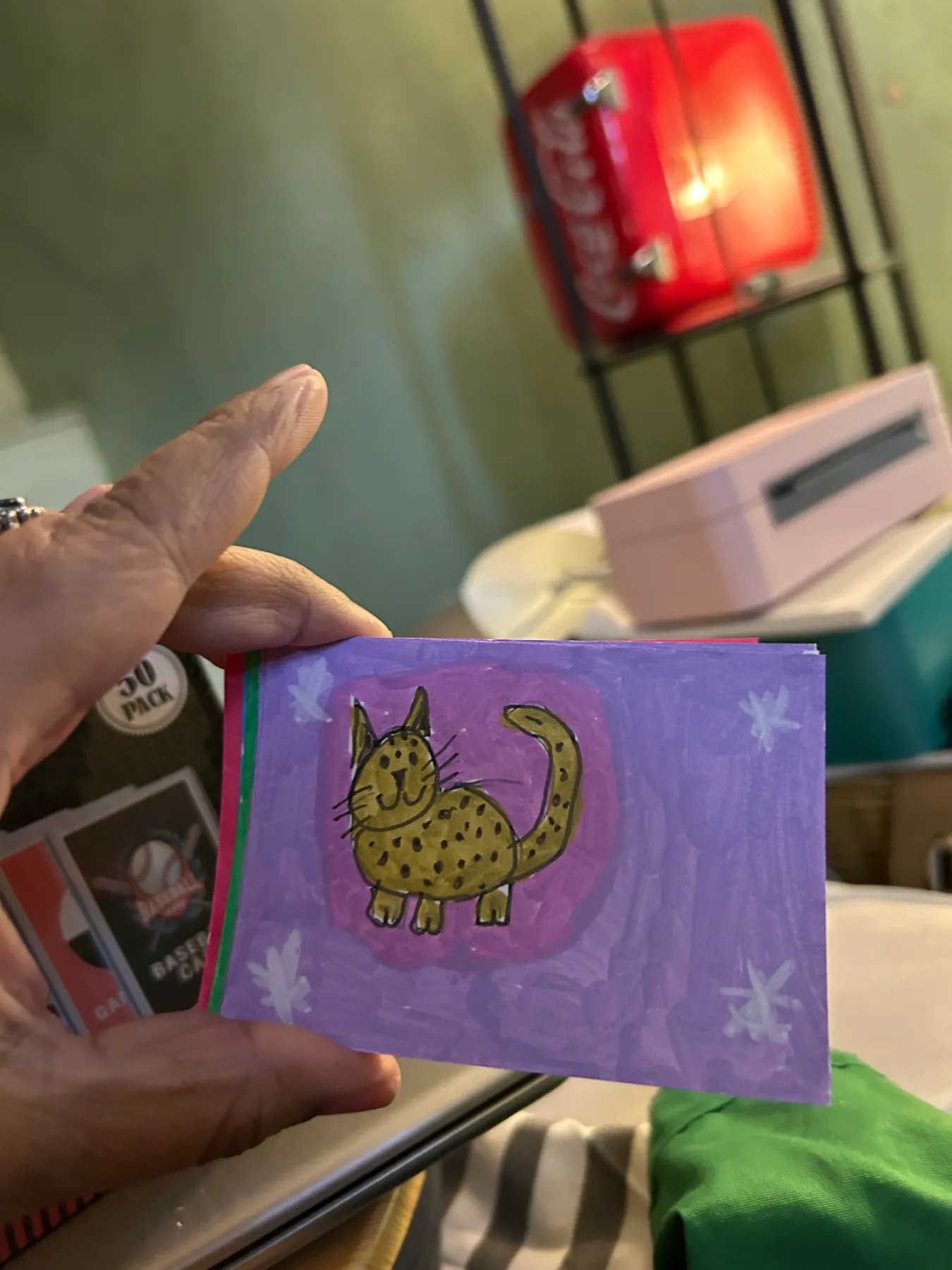 Yellow Polka Dot Kitty aceo art card