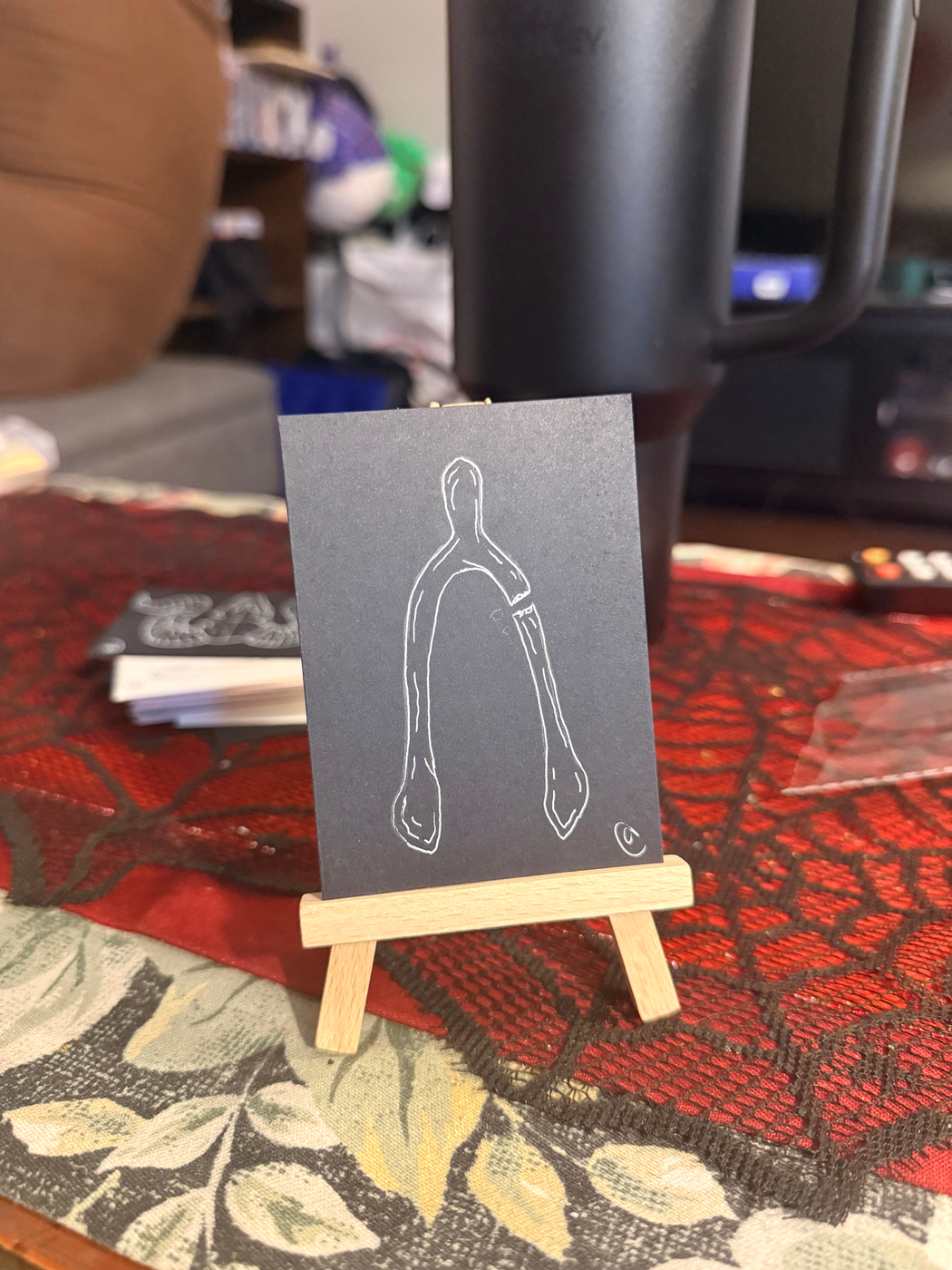 Wish bone (white ink) aceo art card