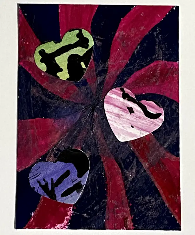 ACEO Original Mixed Media Gouache Painting ATC - "Abstract Hearts Collage" aceo art card