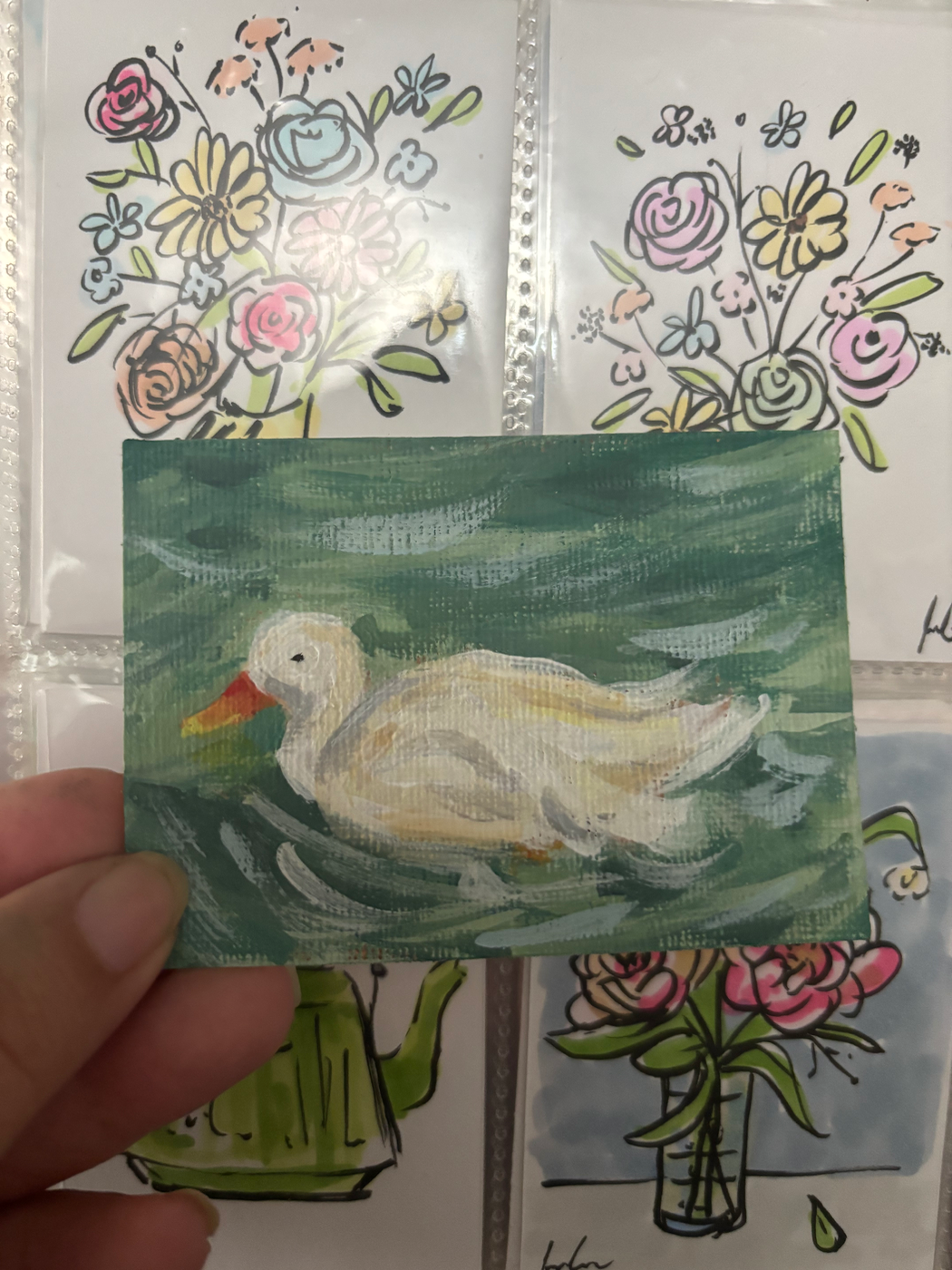 Acrylic Painting “Whisper Pond” Duck aceo art card