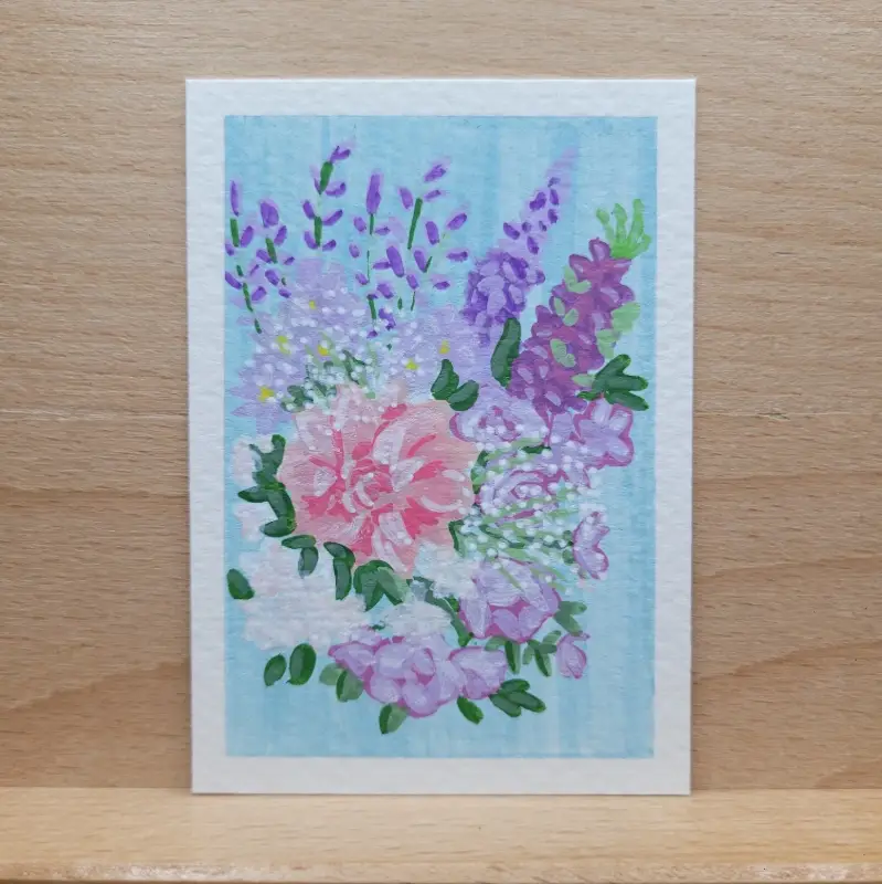 Blue and Purple Bouquet aceo art card