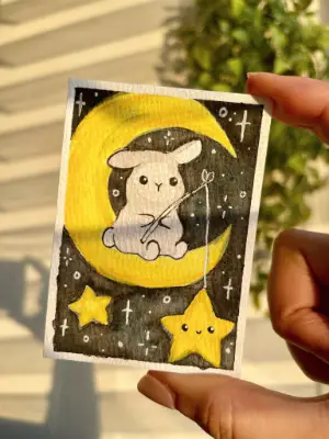 Bunny Looking for Stars aceo art card thumbnail 2