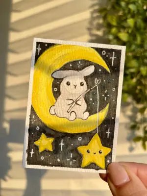 Bunny Looking for Stars aceo art card thumbnail 1