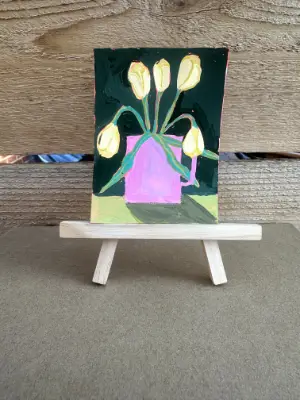 Yellow Tulips in pink vase aceo art card thumbnail 1