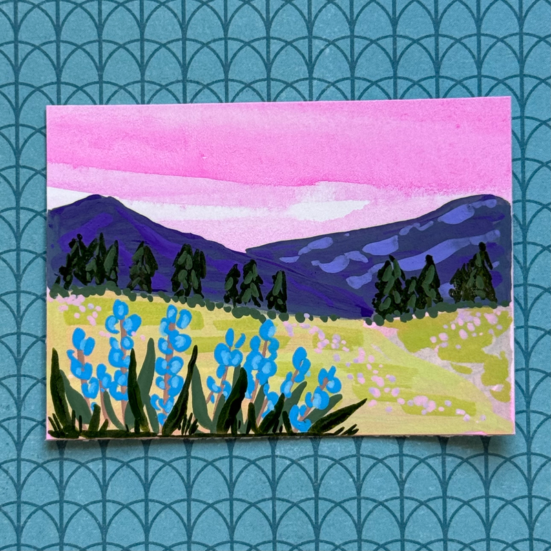 Pink Sky Mountains aceo art card