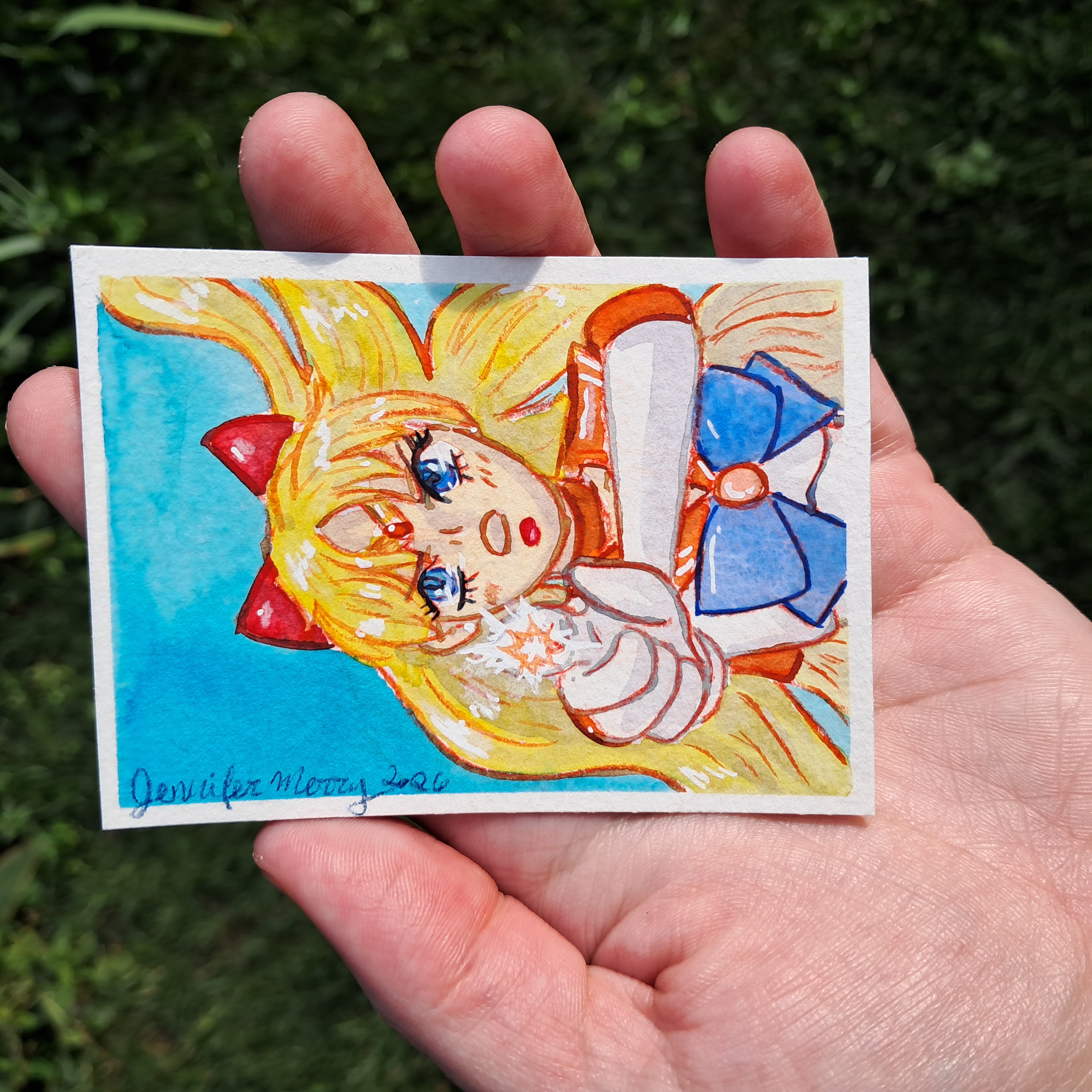 Sailor Moon Series Venus Watercolor Painting aceo art card